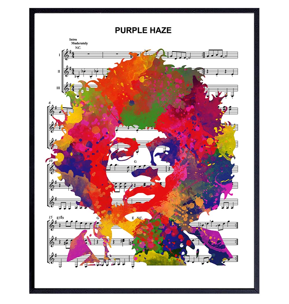 AABERIC Jimi Hendrix Poster, Wall Art, Home Decoration - Graffiti Pop Art Decor for Apartment, Music Studio - Urban Street Art Style Purple Haze Sheet Music Picture Print - Gift Unframed 8x10 Inch